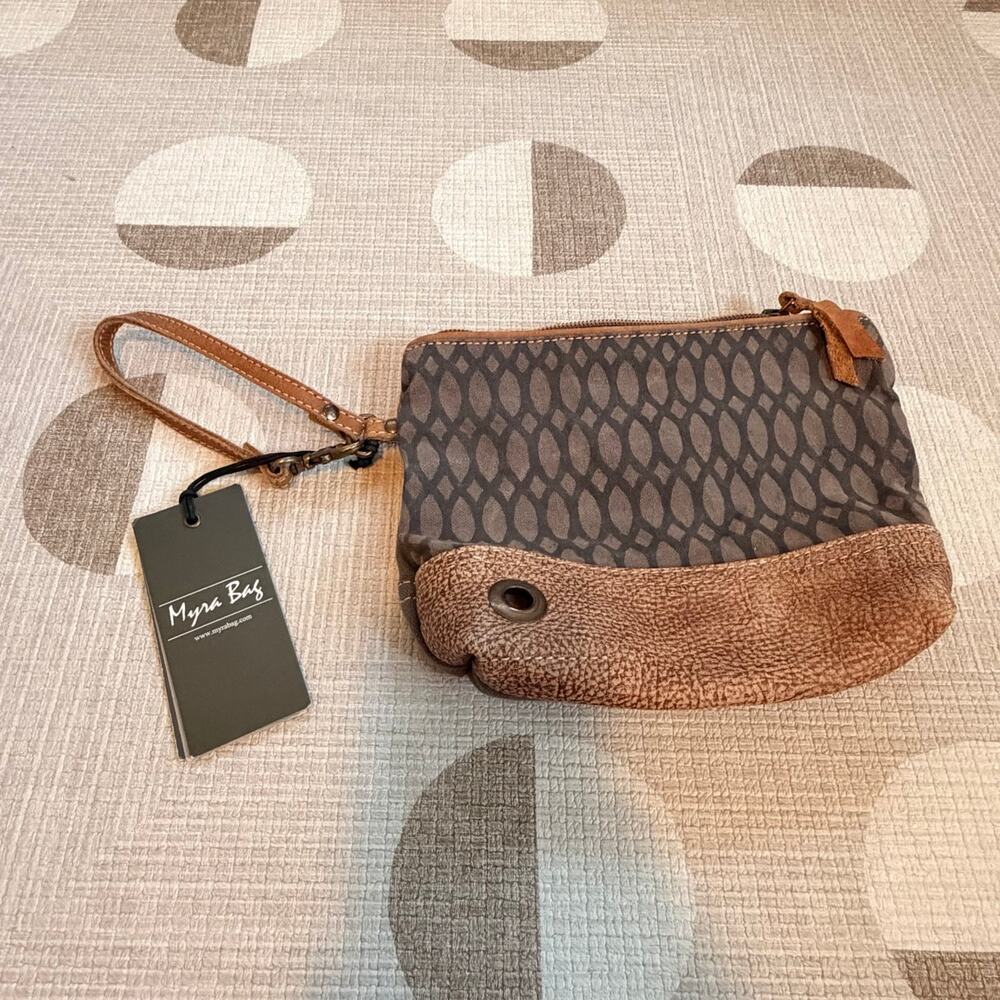 Myra Bag Honey Bee Print Small Wristlet Clutch S-1145 Leather Canvas NWT
